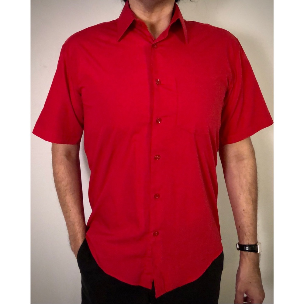 Red Short Sleeve Dress Shirt - Small